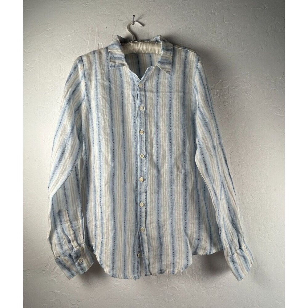 CP Shades Women Long Sleeve Button Down Shirt Blouse Top Small Striped Linen New